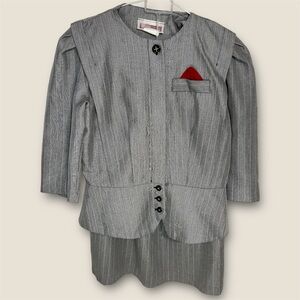 Vintage Functionals Blazer & Skirt Suit Set In Gray - Women's Size 14